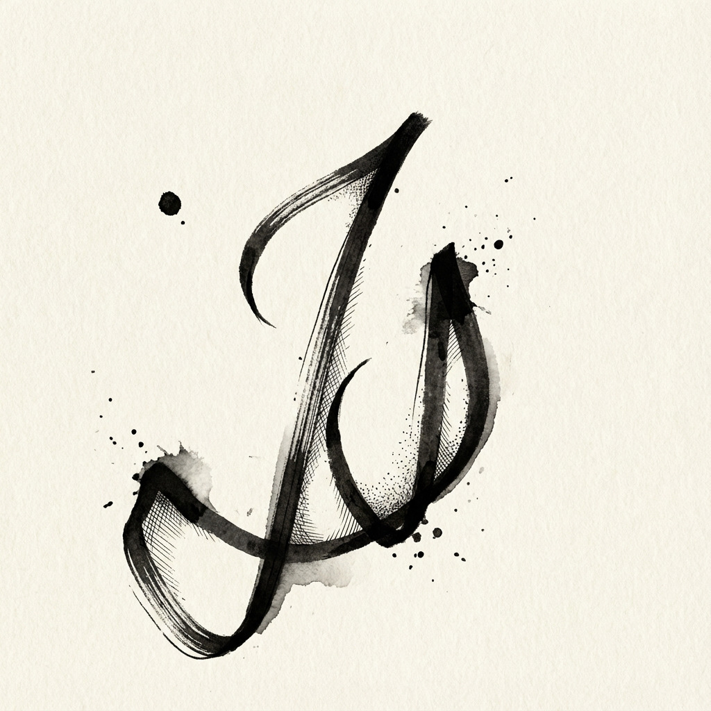 AI image generated of An abstract black doodle with a small dot and thick looping curves that resemble a chaotic signature.