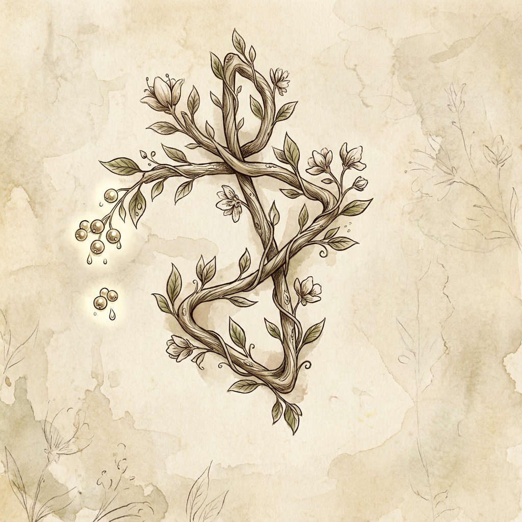 AI image generated of An abstract, single-line doodle of a looping, zigzag figure with three small dots arranged vertically to its left.