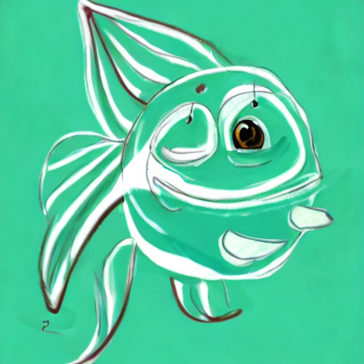 AI image generated of A drawing of a fish with a smile on its face.
