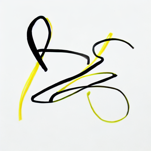 AI image generated of A black and yellow line drawing of a letter R.