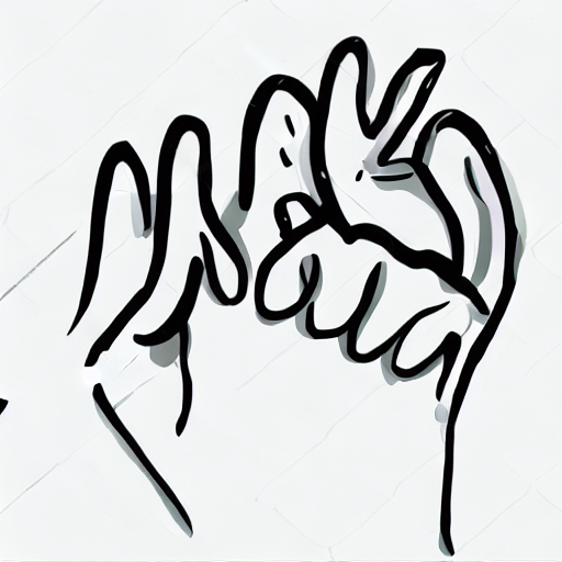 AI image generated of A black drawing of a hand with the word "mok" written in it.