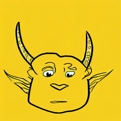 AI image generated of A drawing of a devil with a yellow background.
