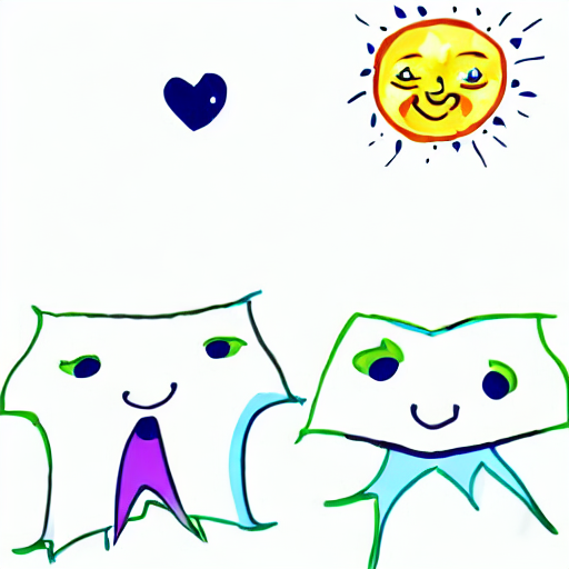 AI image generated of A drawing of a sun, moon, and stars, with hearts and a heart-shaped star.