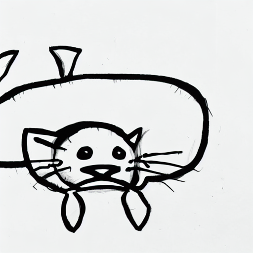 AI image generated of A black and white drawing of a cat with a mouth open.