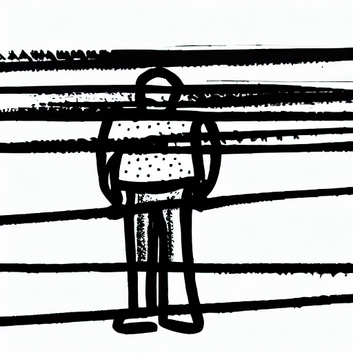 AI image generated of A black and white drawing of a man with his hands on his hips.