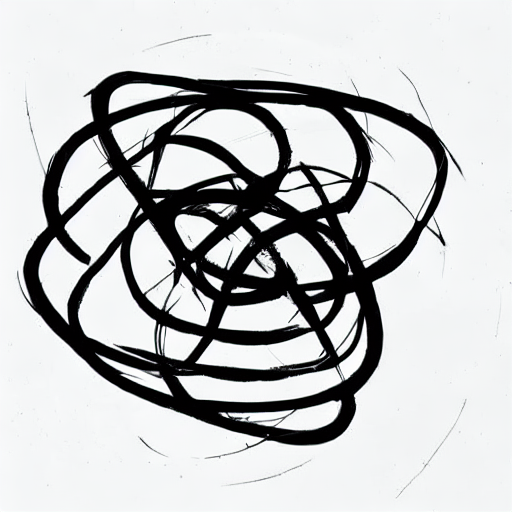AI image generated of A black and white drawing of a circle with a bunch of lines coming out of it.