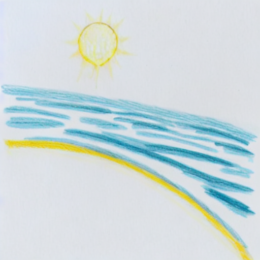 AI image generated of A blue and yellow drawing of a sunset.