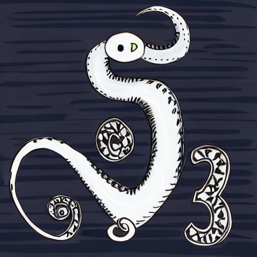 AI image generated of A drawing of a white snake with numbers and letters on it.