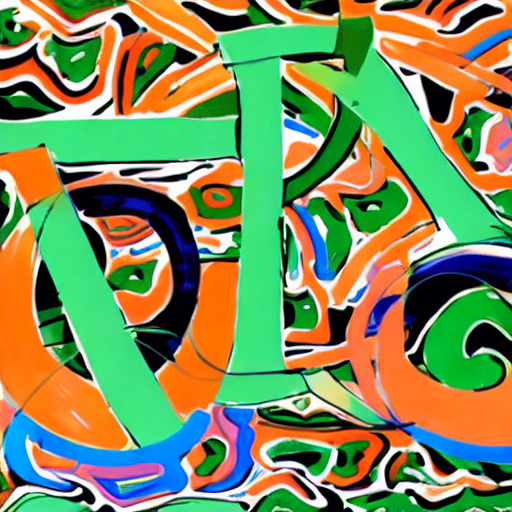 AI image generated of A colorful drawing of a letter 7 with green and orange colors.