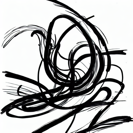 AI image generated of A black and white drawing of a curly, swirling, and twisting shape.