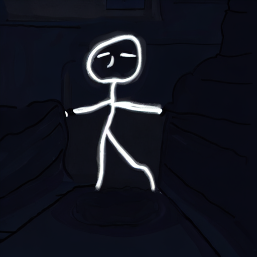 AI image generated of A drawing of a person standing in a dark room.