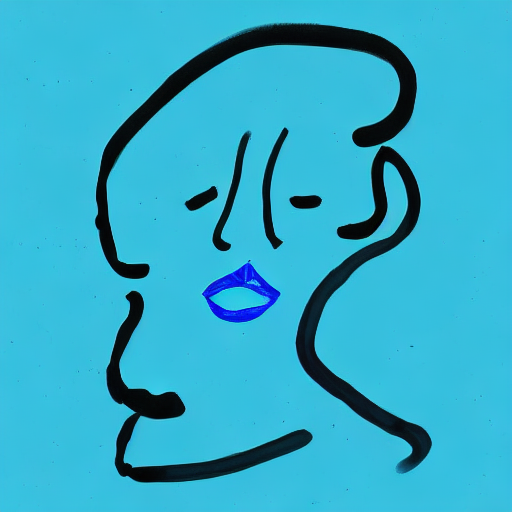 AI image generated of A black drawing of a face on a blue background.