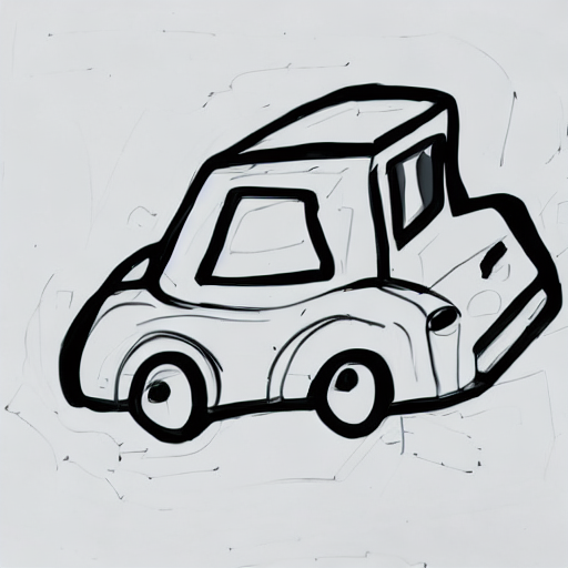 AI image generated of A black and white drawing of a car.