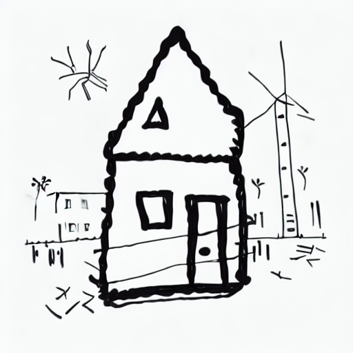 AI image generated of A house is drawn in black ink.