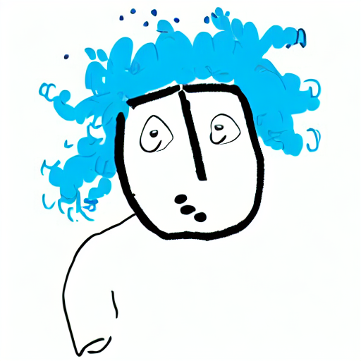 AI image generated of A blue cartoon drawing of a person with a black nose.