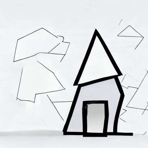 AI image generated of A house with a triangle roof is drawn on a white background.