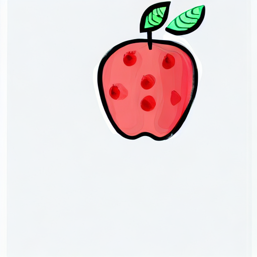 AI image generated of A red apple with green leaves drawn on a white background.