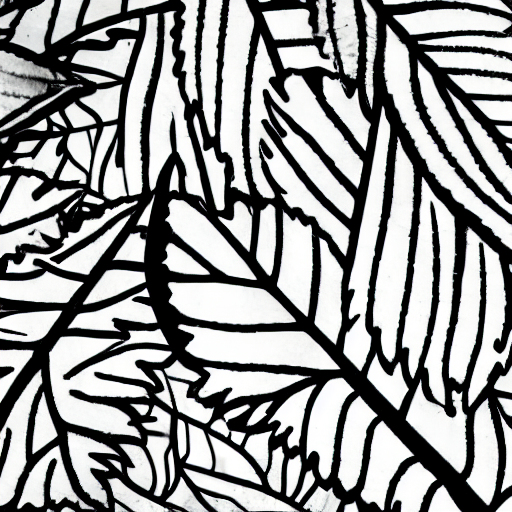 AI image generated of A black and white drawing of a leaf with a white background.
