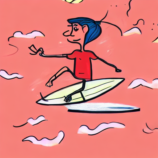 AI image generated of A drawing of a person sitting on a surfboard.