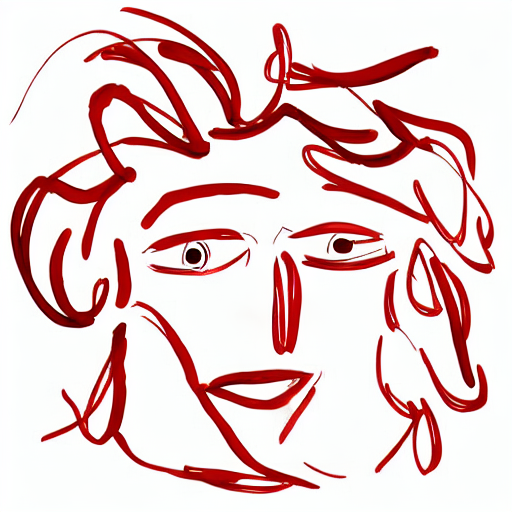 AI image generated of A red drawing of a face with a messy, unfinished appearance.