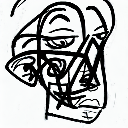 AI image generated of A black and white drawing of a face with a black line for the nose.