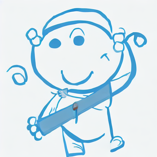 AI image generated of A blue drawing of a happy face with a sword.