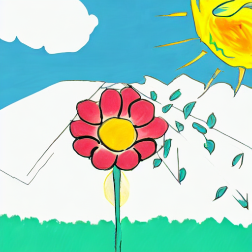 AI image generated of A drawing of a flower with a yellow sun in the background.