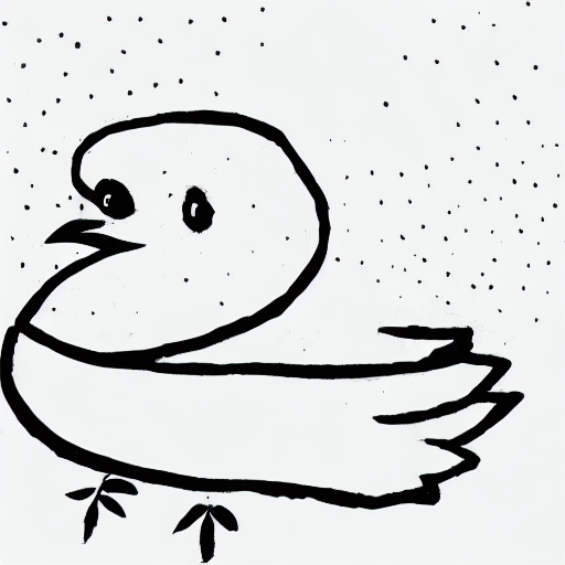 AI image generated of A black and white drawing of a bird with a black beak.