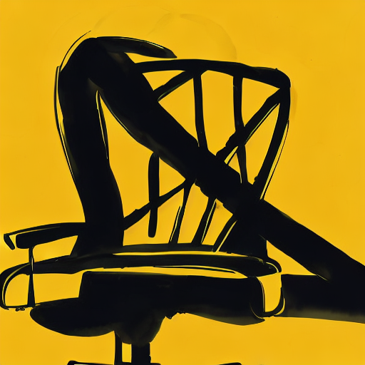 AI image generated of A black and yellow drawing of a chair with a tennis ball in it.