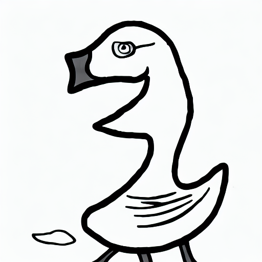 AI image generated of A black and white drawing of a duck with a beak open.