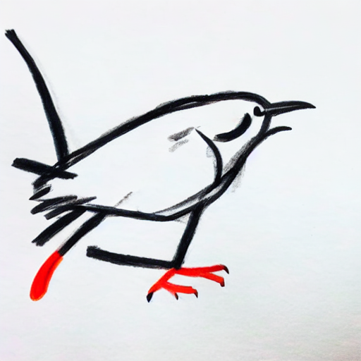 AI image generated of A drawing of a bird with a red line on its leg.