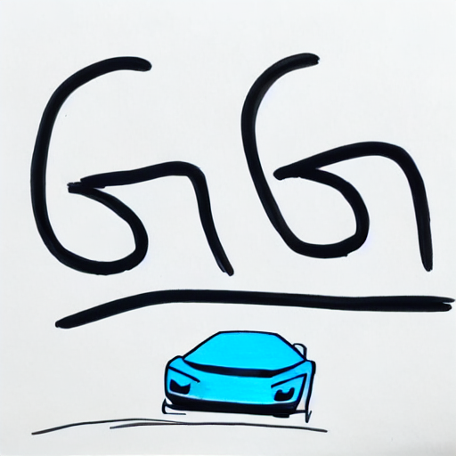 AI image generated of A blue car is drawn with a black pen.