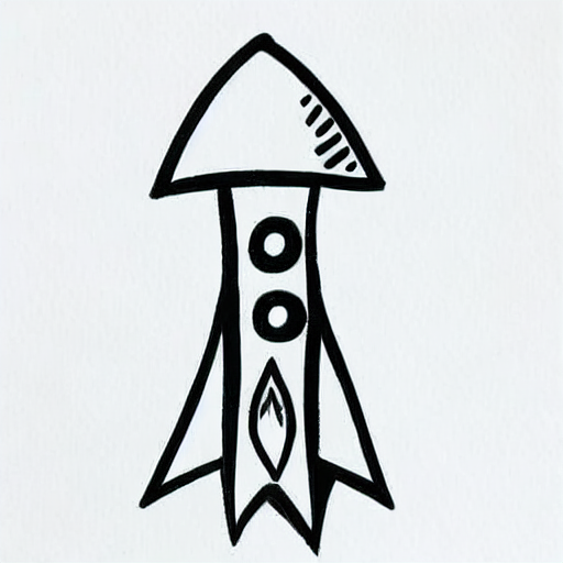 AI image generated of A black and white drawing of a rocket ship.