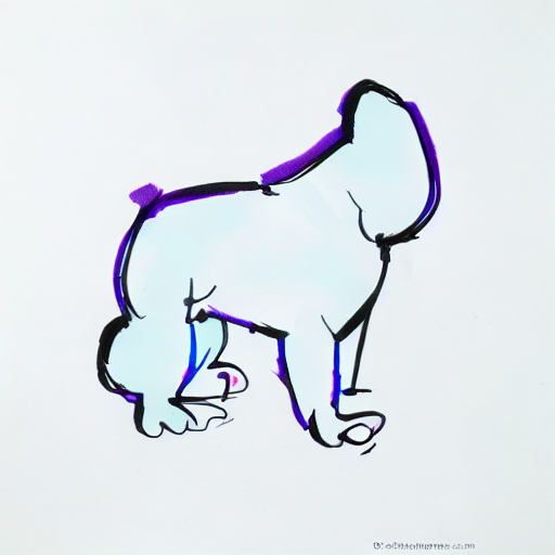 AI image generated of A blue and purple drawing of a dog.