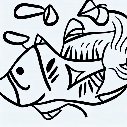 AI image generated of A drawing of fish in a blue water.