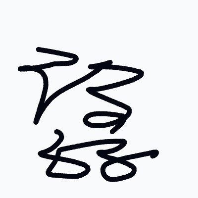 A bold, abstract vertical doodle of looping curves and angular strokes that reads like a freeform calligraphic mark.