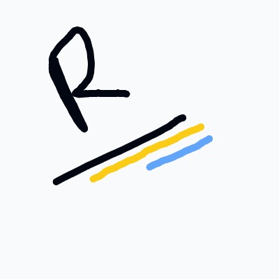 A black and yellow line drawing of a letter R.