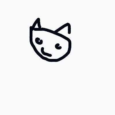 A black and white cat drawing with a smile on its face.