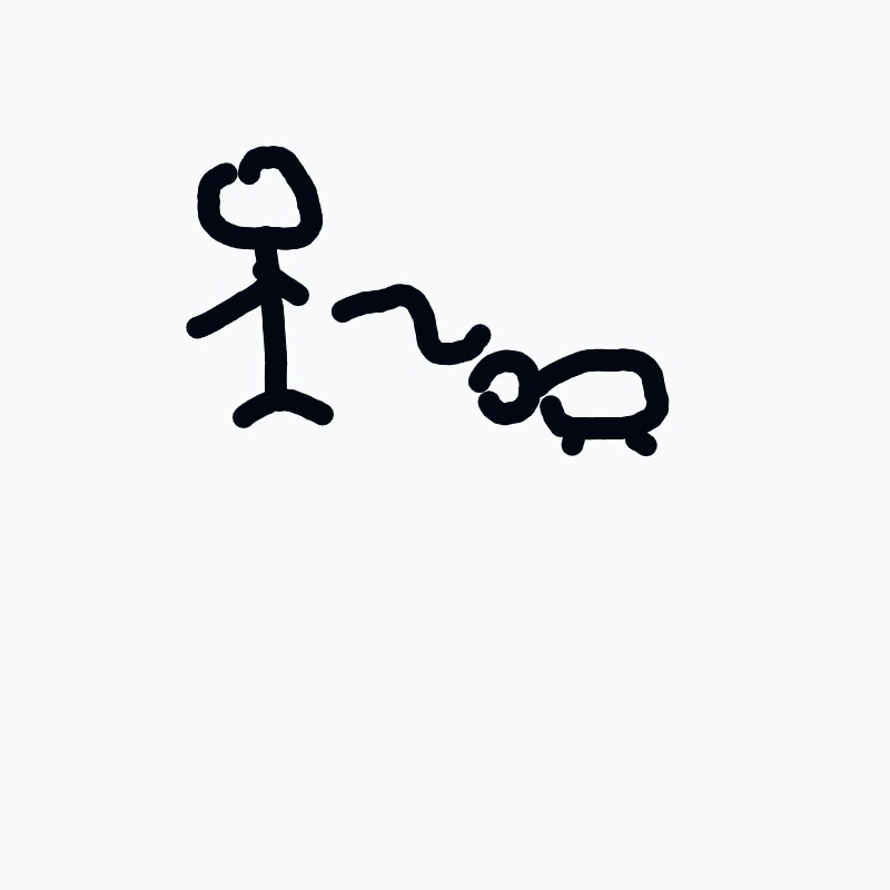 A drawing of a dog chasing a cat.