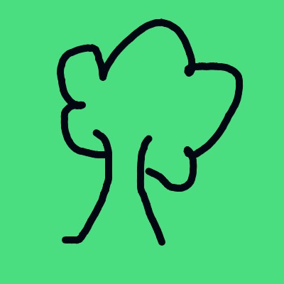 A tree drawn with a black pen on a green background.