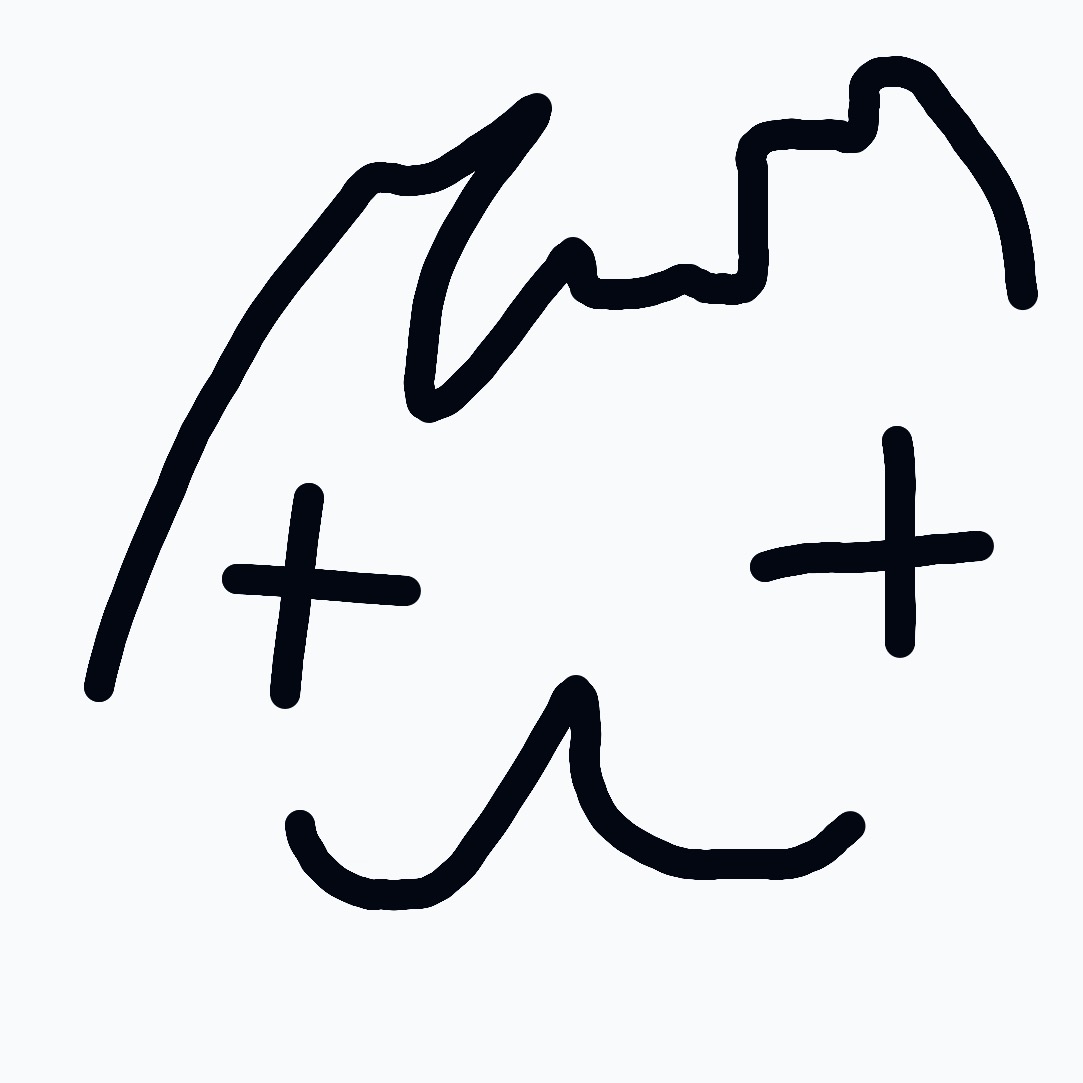 A drawing of a cat with a smile on its face.