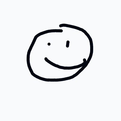 A black and white drawing of a smiling face.