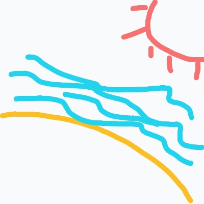 A blue and yellow drawing of a sunset.