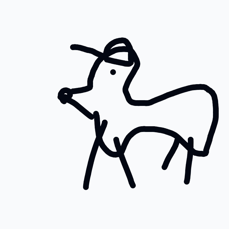 A black and white drawing of a cow with a hat on.