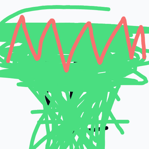 A green drawing of a plant with red lines.