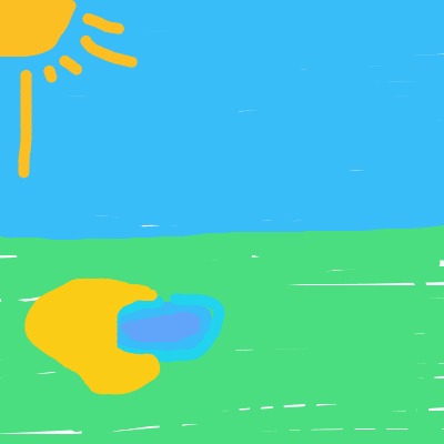 A hand holding a blue object in front of a sun.