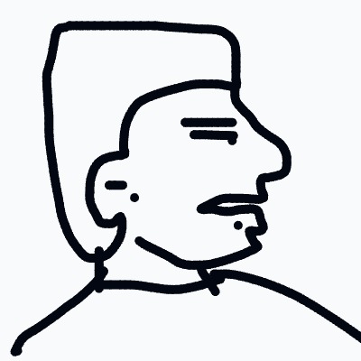 A black and white drawing of a man with a mustache and a goatee.