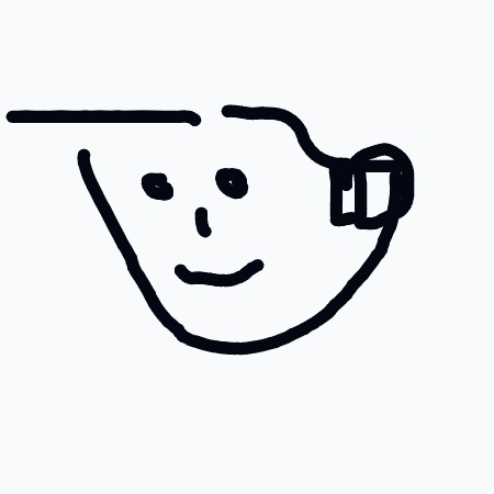 A drawing of a face with a smile and a headset.
