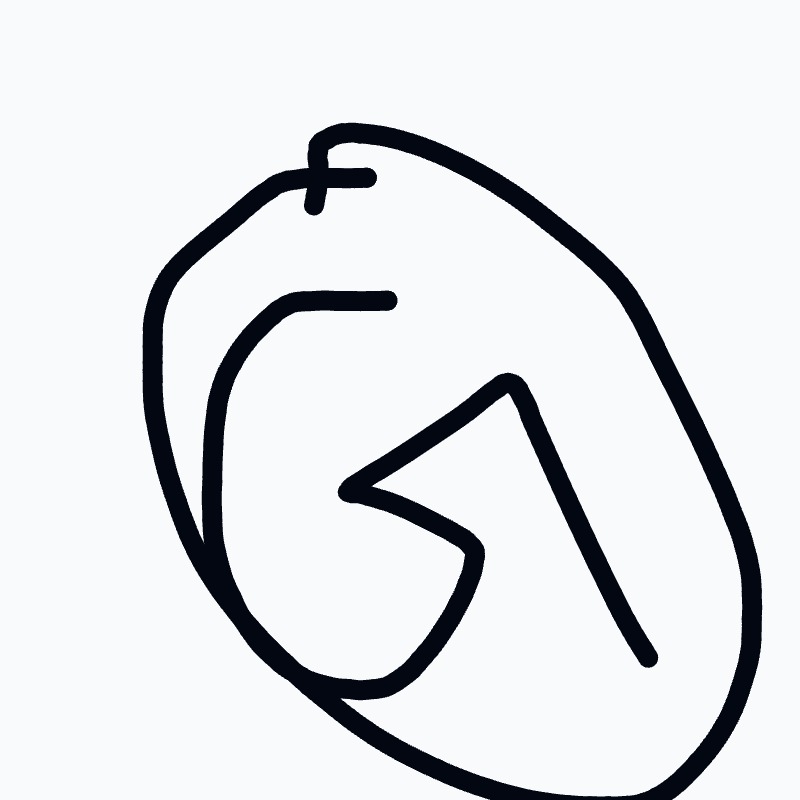 A black and white drawing of a letter G.