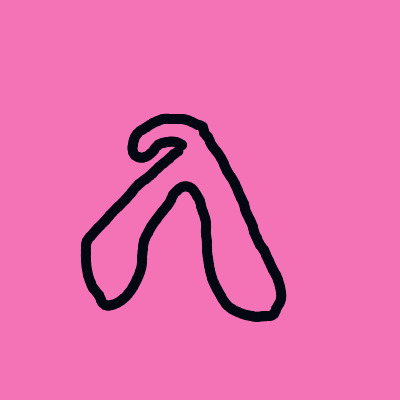 A black line drawing of a letter A on a pink background.
